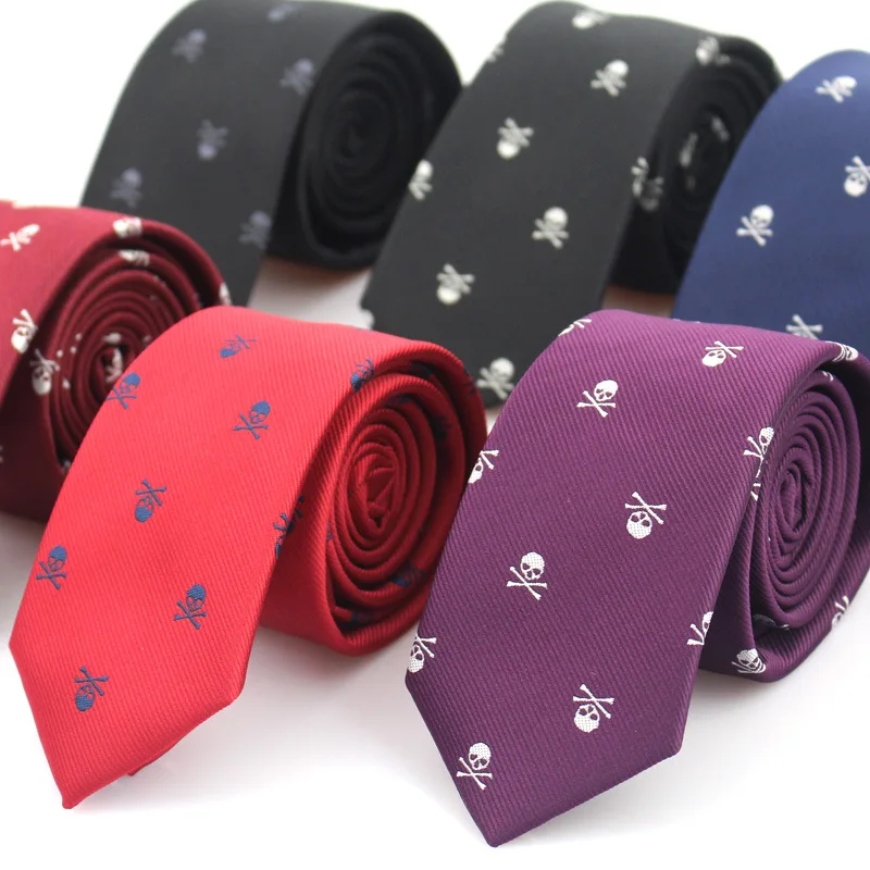 Новые повседневные тонкие мужские галстуки с черепом, классические галстуки из полиэстера, модные мужские галстуки для свадебной вечеринки, мужской галстук, галстуки