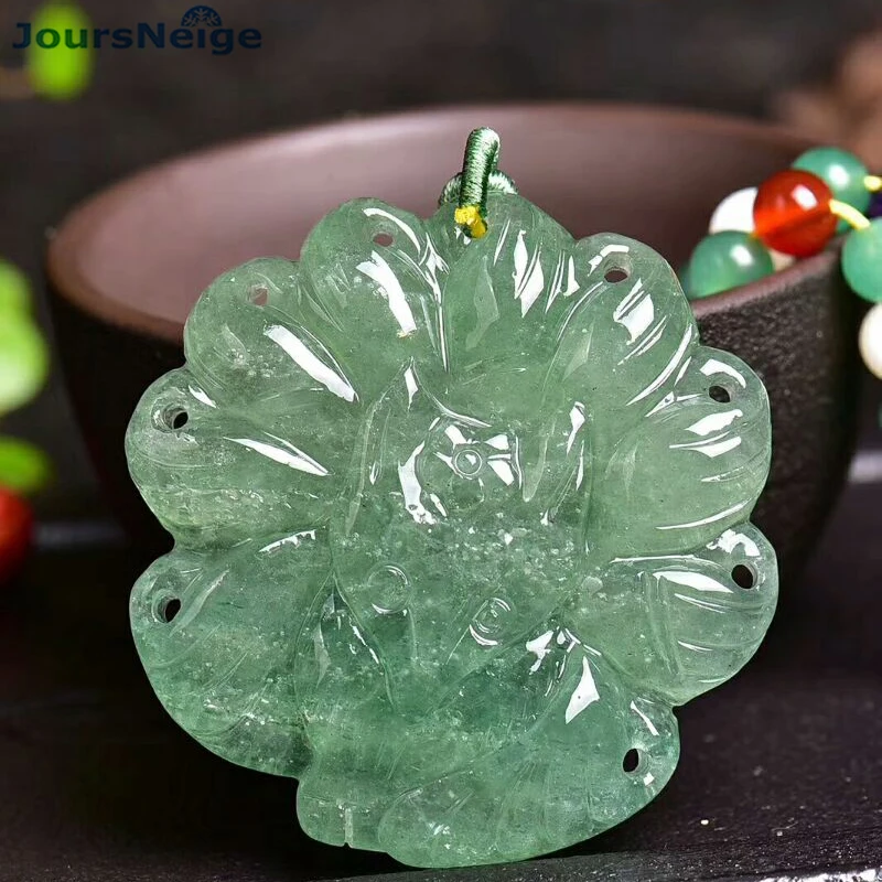 

Wholesale Green Natural Crystal Pendant Hand Carved Nine Tail Fox Sweater Chain Necklace Lucky for Women Men Crystal Jewelry