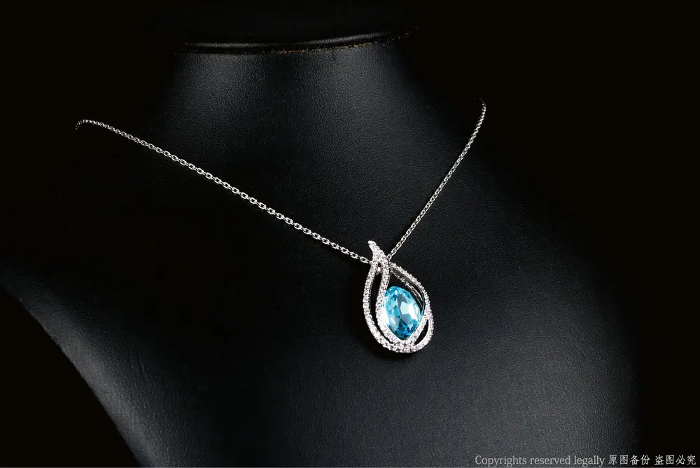 Double Fair Cubic Zirconia Big Blue Crystal Women's Necklace & Pendants Silver Color Elegant Wedding Jewelry For Women DFN292