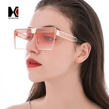 SHAUNA Square Sunglasses Women Flat Top Eyewear Hollow Out Metal Frame Men Sun Glasses Mirror Coating Red Gradient Shades Gothic