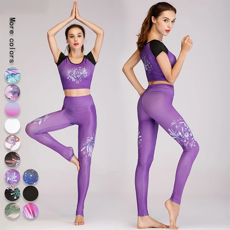 

Quick Dry Yoga Set Women Sportswear Print Gym Active Wear Outfit Fitness Clothing Sport Suit Women Workout Running Set Tracksuit