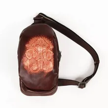 Уникальная дизайнерская мужская нагрудная сумка Ganesha из натуральной коровьей кожи с гравировкой на молнии, мужская сумка через плечо, сумка-мессенджер для мужчин