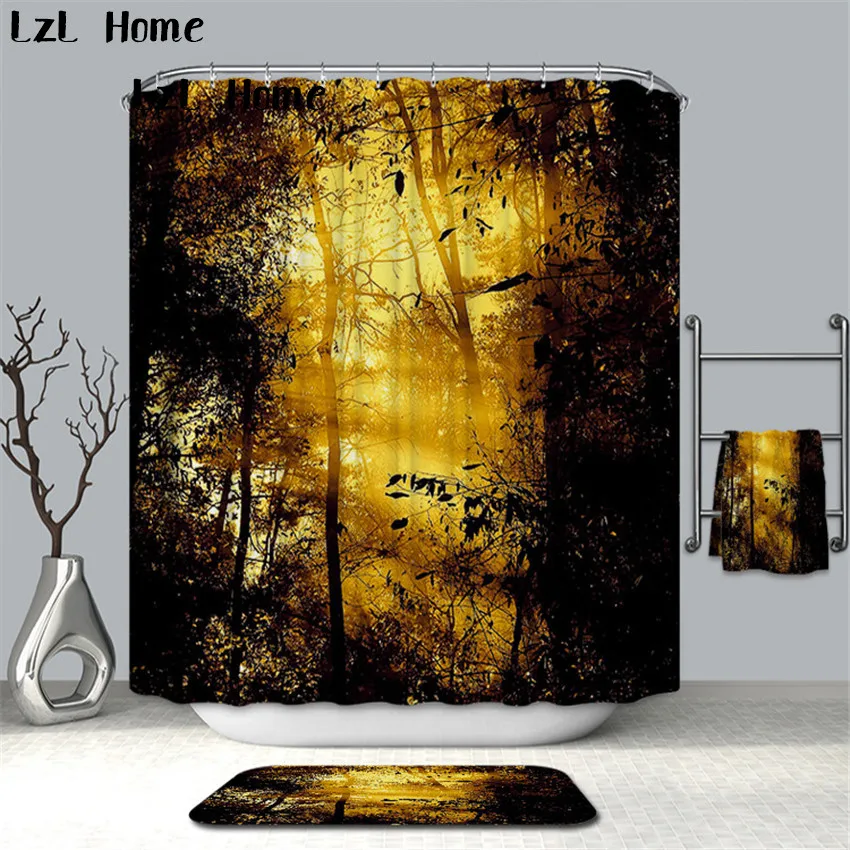 

LzL Home Polyester Waterproof Shower Curtain Tropical Plant Tree Bath Curtain With 12 Hooks Mildew Resistant Bathroom Supplies
