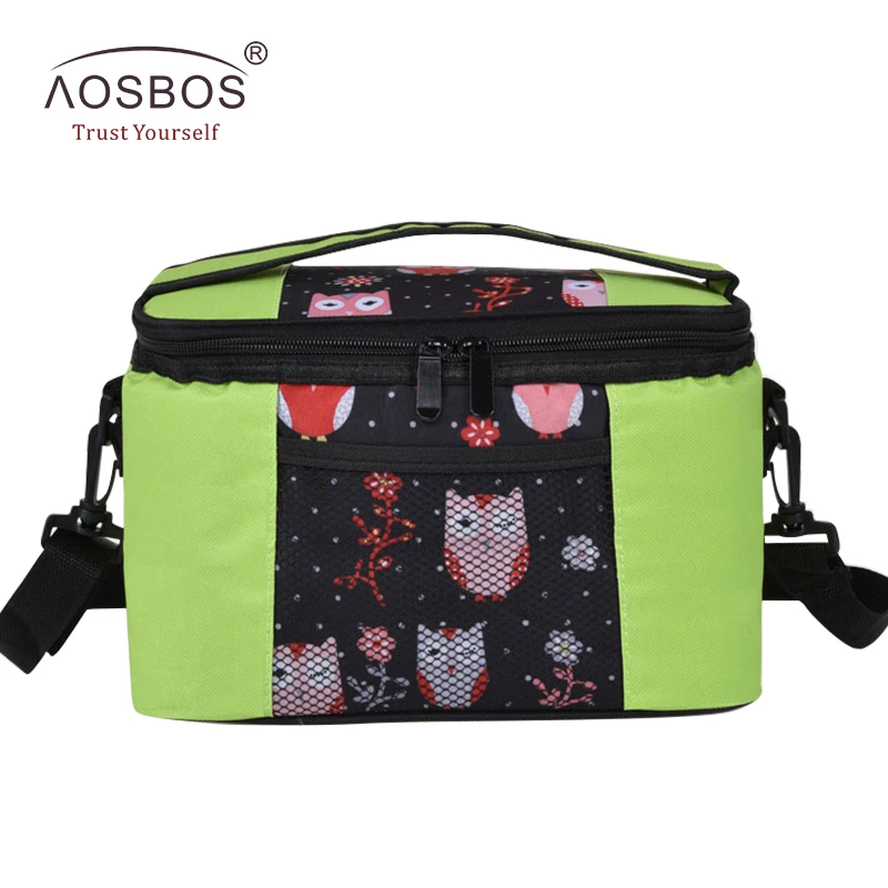 Aosbos Portable Oxford Lunch Bags Owl Printing Fresh Cooler Bag Food