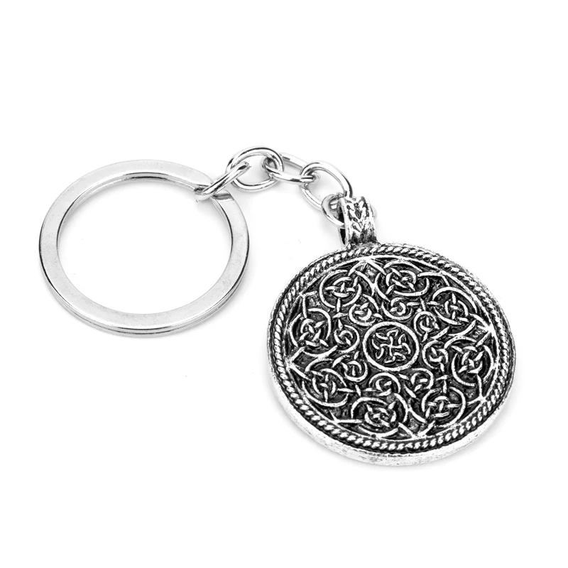 

Vintage Silver Celtic Knot Metal Round Keychain Irish Key ring, with Trinity Knot, Celtic Cross