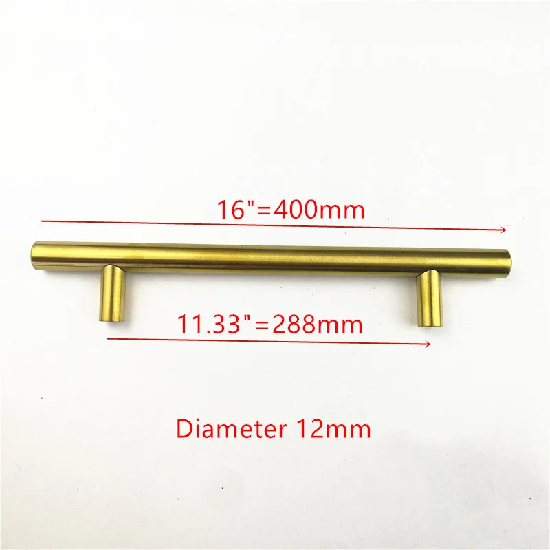 Диаметр 12 мм Нержавеющая сталь матовая золотая ручка дверца кухонного шкафа Т-образная ручка "~ 24"