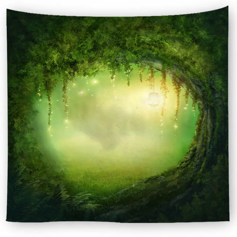 Large Size Wall Tapestry Fantasy Forest Fairy Tale World Wall Hanging Art Carpet Blanket Yoga Mat Decoration Green Tapestry - Цвет: 3