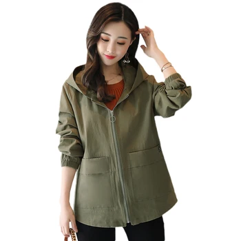 

Spring Women Coat 2018 New Short Windbreaker Loose Fashion Simple Hooded Female Coat Autumn Cotton Lady Trench coat DITING0069