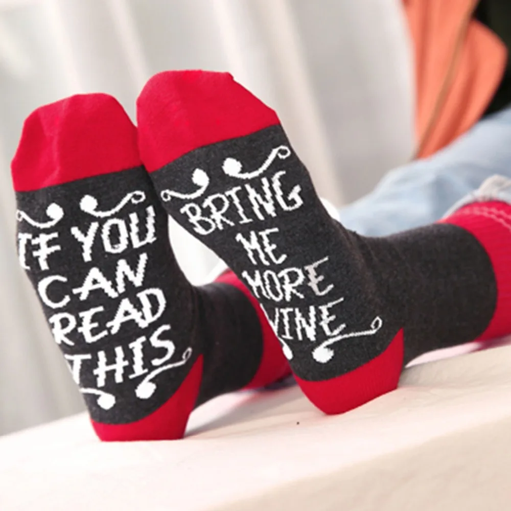 2018 Autumn Spring Women Socks If You can read this Bring Me a Glass of Wine fall Dobby Christmas Sock Drop ship | Женская одежда