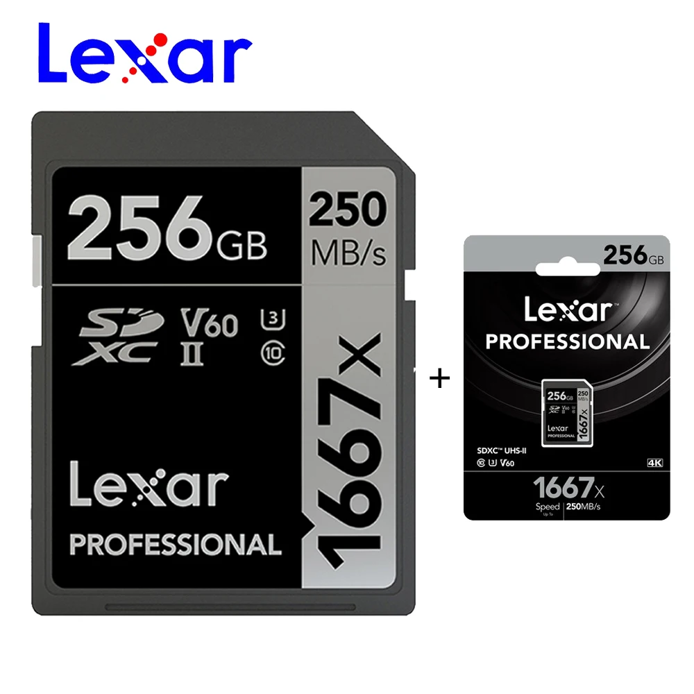 Lexar карты памяти Разъем для SD карты со шлейфом 64 gb 128 gb SDXC UHS-II U3 карта памяти SD 256 gb высокая скорость 250 МБ/с. для цифровых зеркальных/HD камера