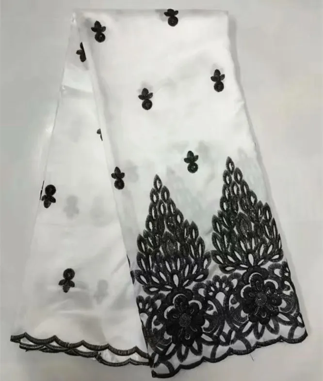 Indian George Lace Fabric in White+Black High Quality Embroidery African Satin with sequins For Women b-6-2 | Дом и сад