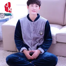 Men Pajama Sets Winter Autumn Coral Fleece Warm Men Sleepwear Suits Thick Homewear Long Sleeve Pijama Man Sleep Pyjama XXXL