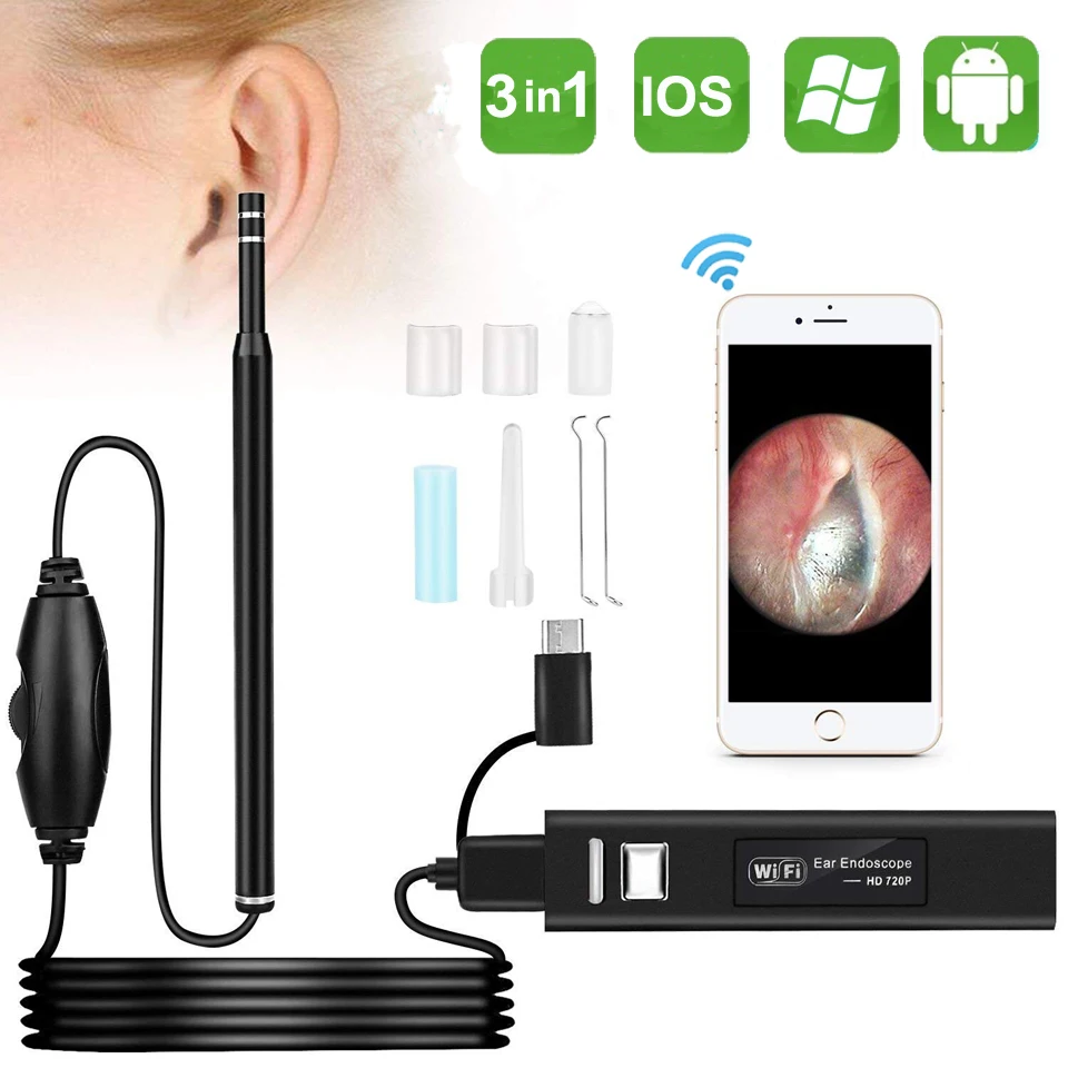 

Ear Otoscope, Fvgia Wireless Ear Camera 1.3MP Wifi Ear Scope USB Ear Cleaning Endoscope, Digital Inspection Otoscope Endoscope