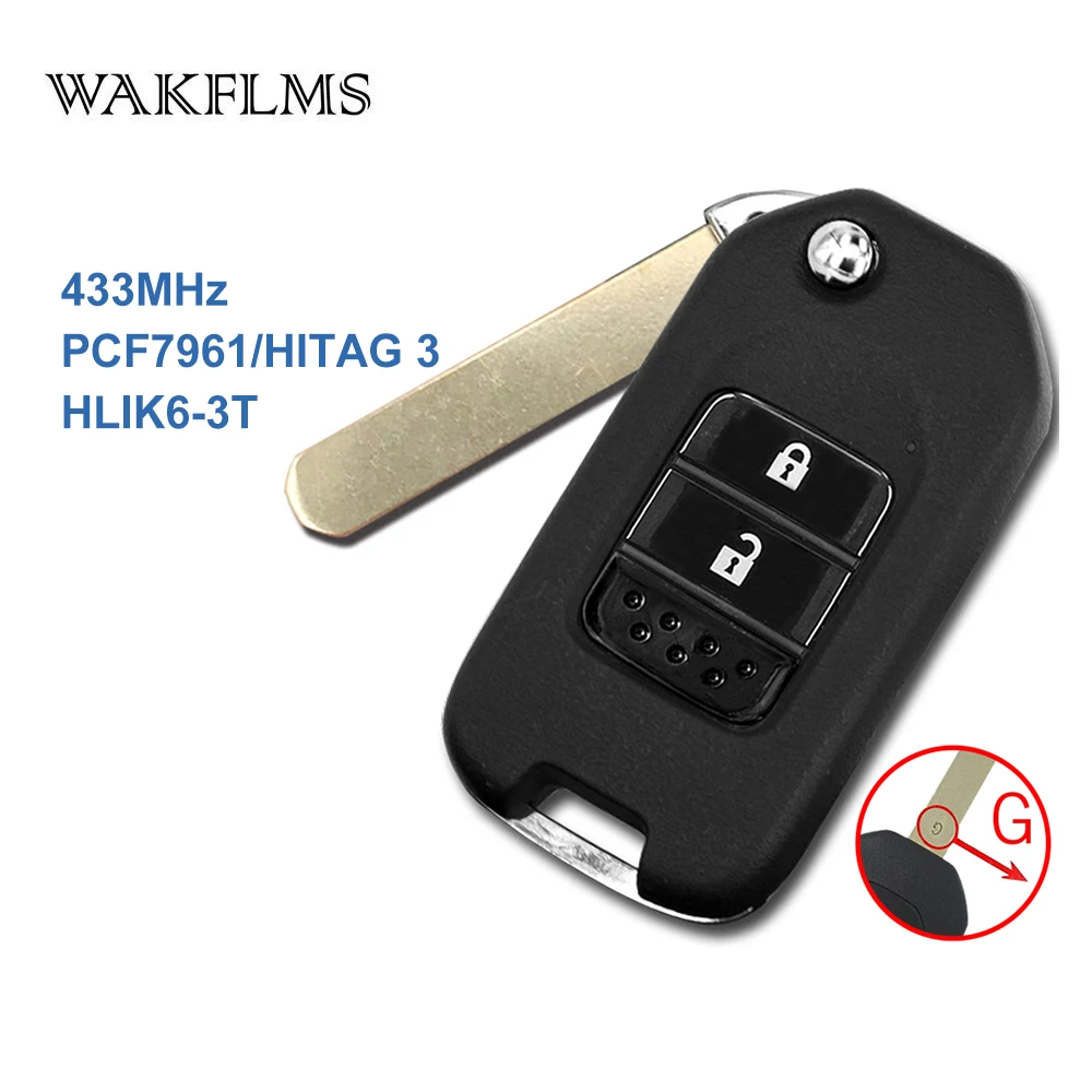 2 Button Remote Flip Car Key 433MHz Fob For Honda Civic With PCF7961 