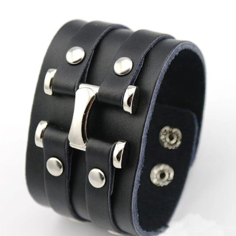 Fashion Genuine Leather Wide Bracelet for Man Handmade Individual Bracelets Bangle Punk Style Jewelry For Gifts | Украшения и