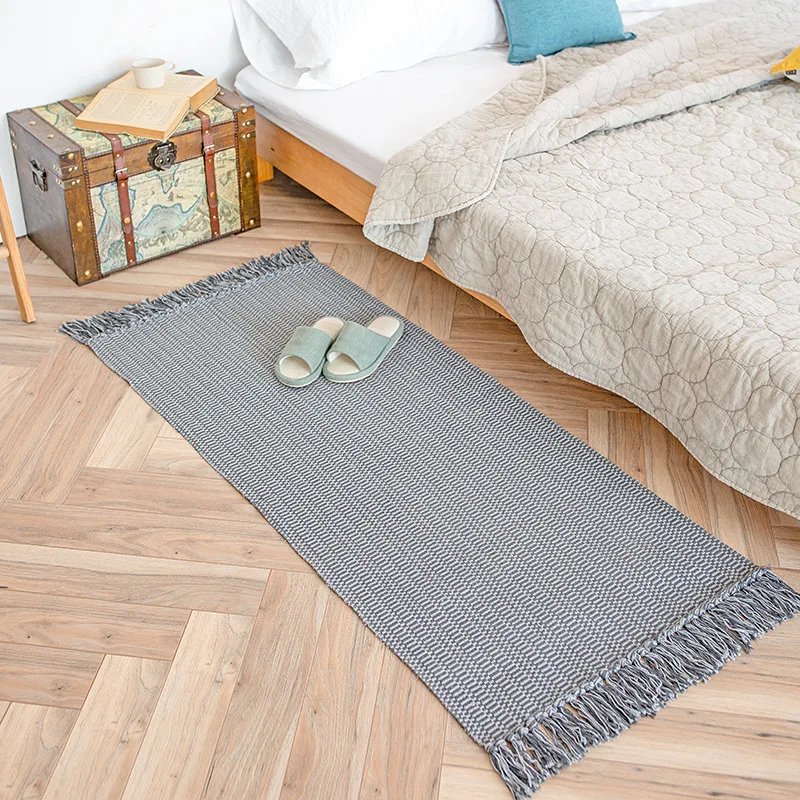 Comprar Alfombra de área pequeña Retro de estilo japonés nórdico Simple de algodón tejido borlas tapete de color sólido para sofá alfombra de la ventana de la sala de estar