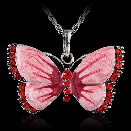 Винтажное ожерелье с подвеской в виде бабочки для женщин, платье для девочек, одежда, бижутерия, ожерелье в виде животного - Окраска металла: red