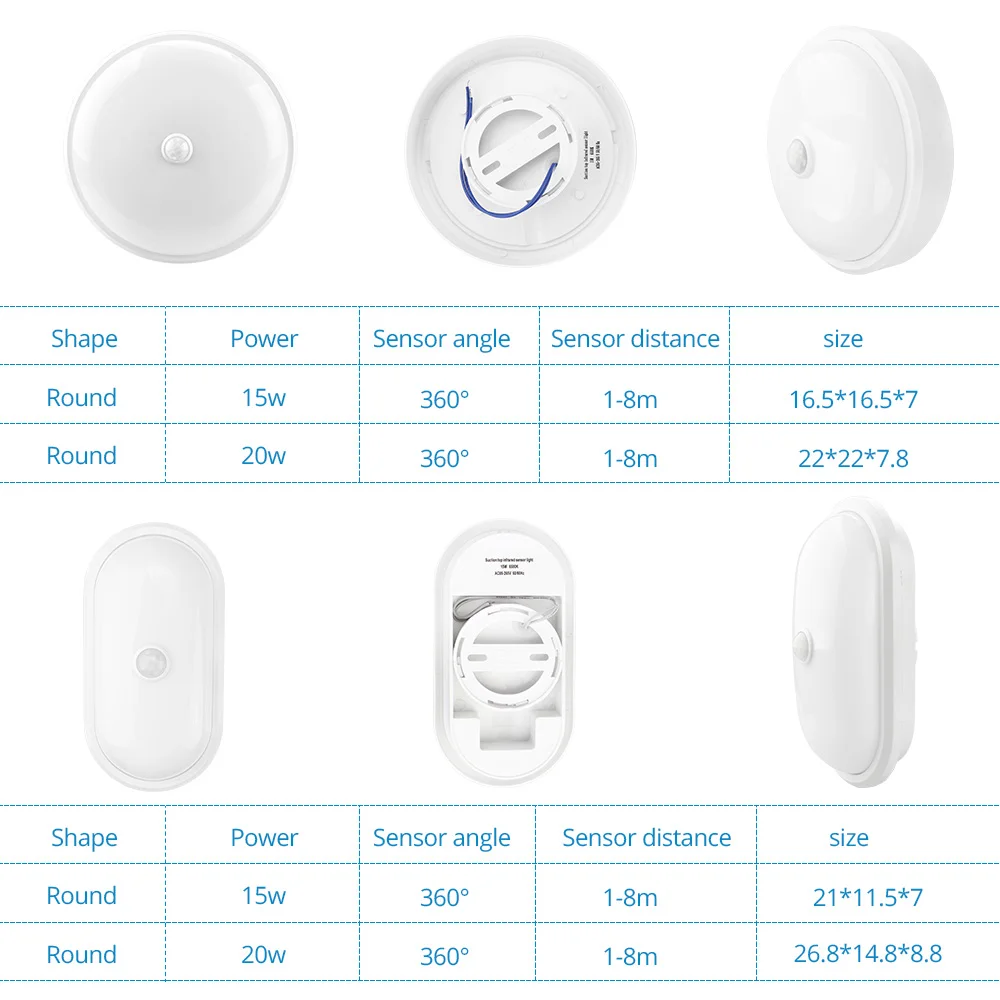Круглый/овальный светодиодный влагостойкий потолочный светильник IP65 Водонепроницаемый садовый датчик для ванной комнаты 15 Вт 20 Вт современный настенный светильник