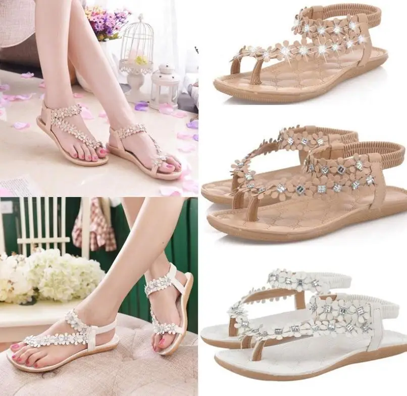 

SAGACE Sandals high quality Fashion lady Sweet Bohemia Flower Sandals Beads Flip-flop Shoes Flat sandals summer 2018MA9