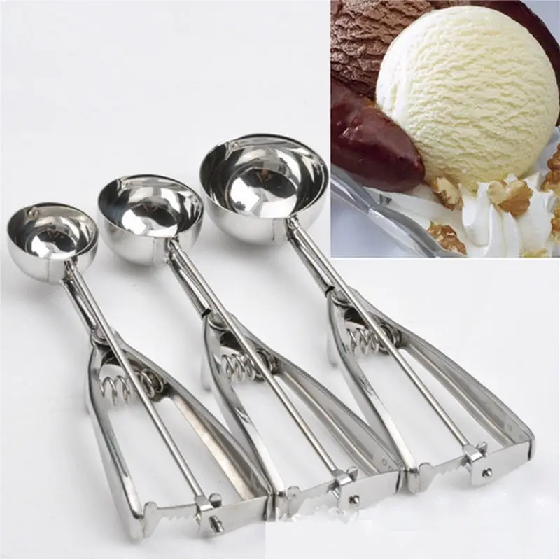 

Fashion 4/5/6 cm Potato Ice Cream Mash Scoop Stainless Steel Spoon Spring Handle Kitchen Tools High Quality