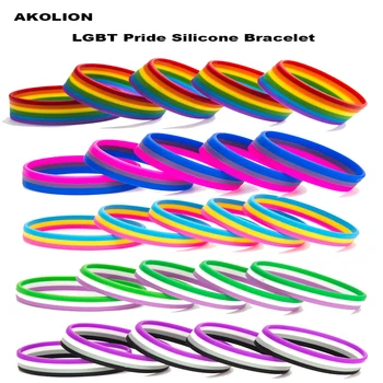 

LGBT Pride Rainbow Pansexual Asexual Genderqueer Bisexual Silicone Rubber Bracelets Gay Lesbian Wristband Jewelry 1PCS