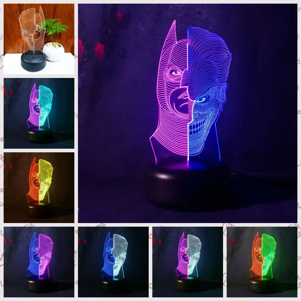 

2018 HOTMOVIE Batman Action Figure Joker 3D Led Night Light Lamp Double Color Changing USB LED Bedroom Birthday Boy Toy gift