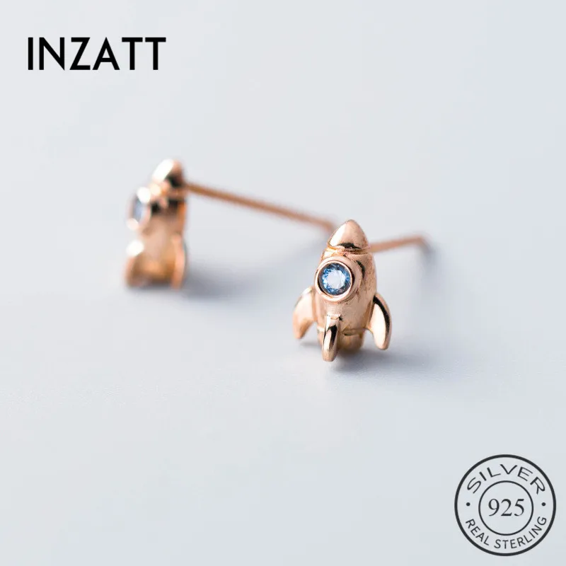 

INZATT Real 925 Sterling Silver Punk Rocket Blue Zircon Stud Earrings For Trendy Women Rose Gold Color Fine Jewelry unique Gift