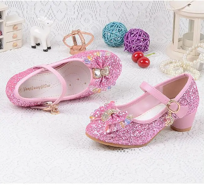 Children's Sequins Shoes Enfants Baby Girls Wedding Princess Kids High Heels Dress Party Shoes For Girl Pink Blue Gold