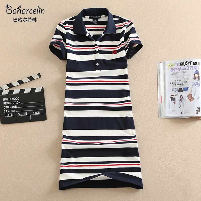 Baharcelin 2XL в полоску с вышивкой футболки-поло Повседневные платья Vestido De Festa