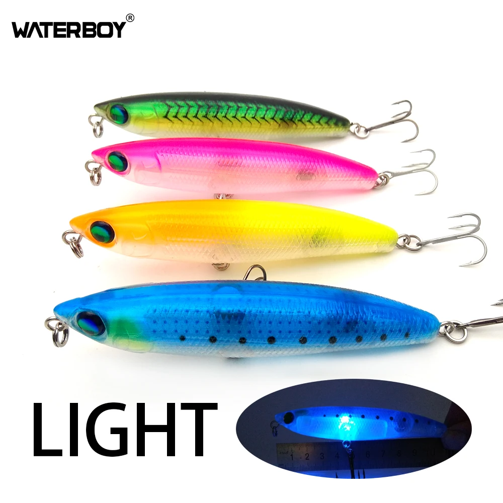 WATERBOY 11cm 20g Flashing LED Light Pencil Fishing Lure Treble Hook Electronic Luminous Fish Lamp Bait Stickbait Factory Price