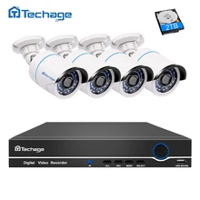 Techage 4CH 1080P 48V POE NVR Kit 2MP 3000TVL Security PoE IP Camera CCTV System Outdoor IR Night Vision P2P Surveillance Set
