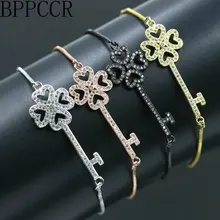 BPPCCR Серебряный Цвет Кристалл Циркон влюбленные Сердце Ключ регулируемые браслеты тонкая цепочка листья Женщины Счастливые Пары Pulseira подарки
