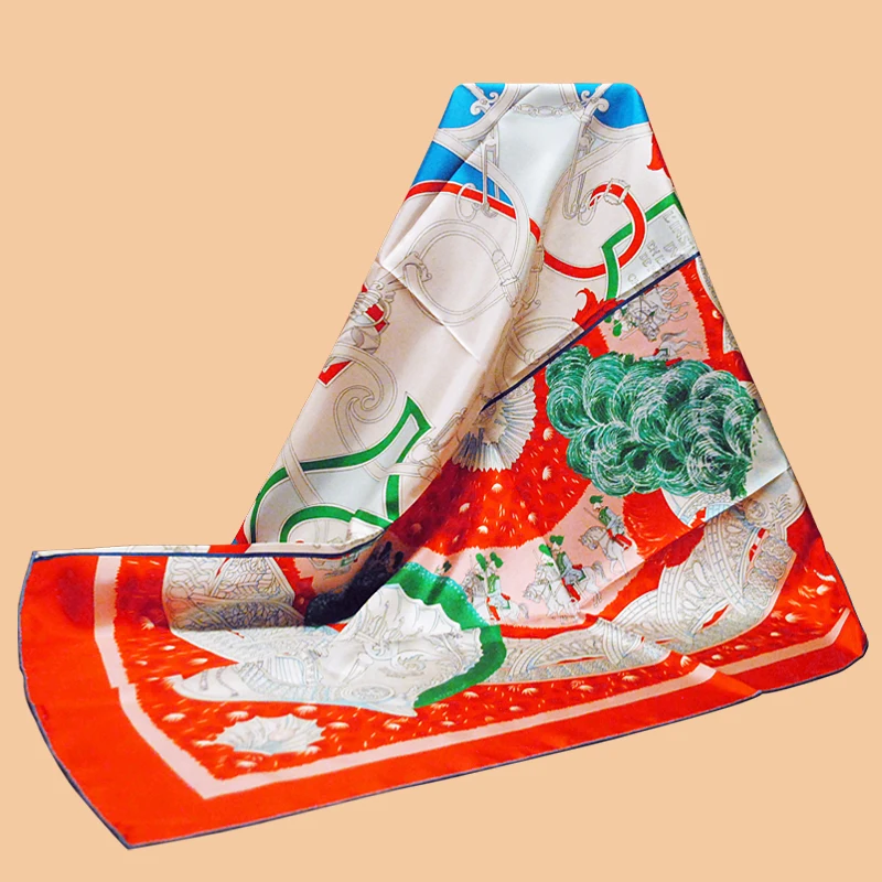 

HuaJun 2 Store|| Spring New Color Matching Personality Scarf 18MM "Plumets du Roy" 90 Silk Twill Print Scarf