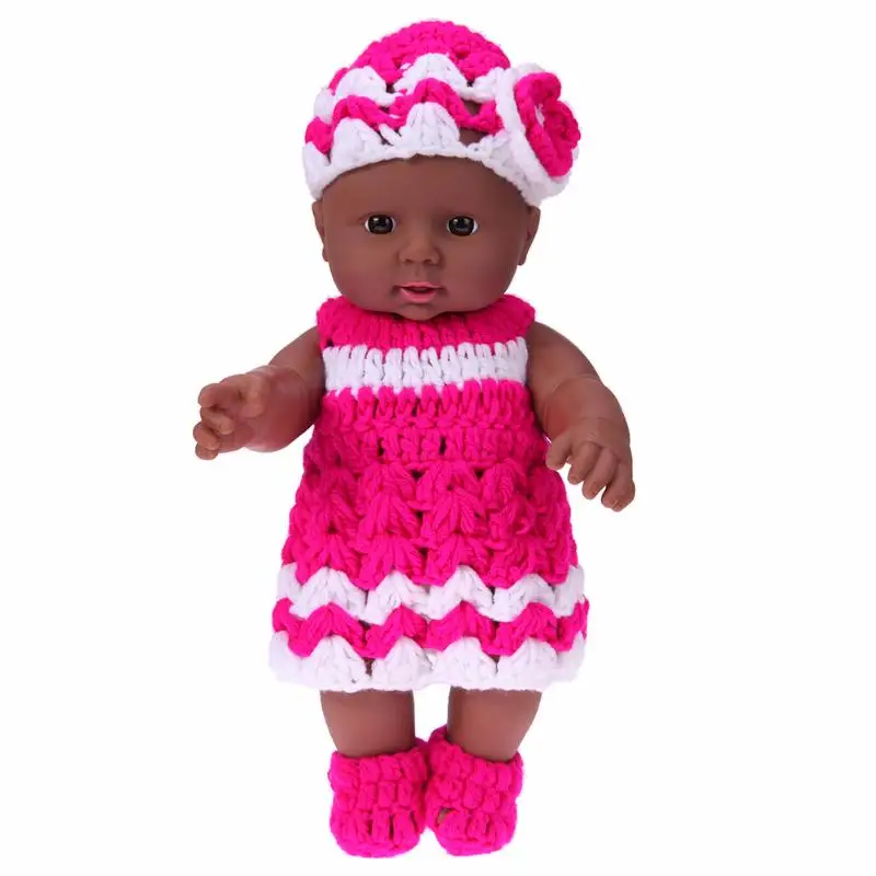 

30cm Simulation Baby Black Doll Lifelike Model African Dolls with Knit Dress Doll Toy for Children Education Toy Birthday Gift