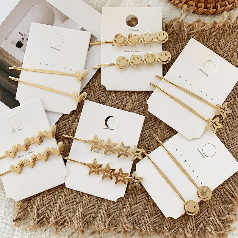 

2pcs/Set Korean Simple Geometric Metal Star Hairpin Gold Color Hairgrip Hair Clips Elegant Women Hair Accessories Jewelry