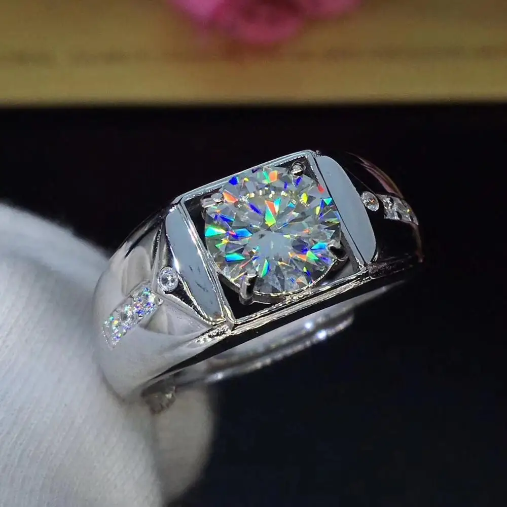 Круглое серебряное Moissanite кольцо 2ct 8 00 мм D VVS Роскошные Weding кольца для