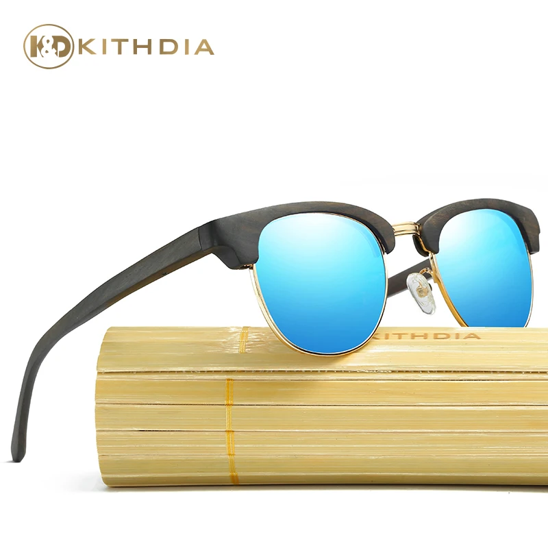 KITHDIA ручной работы поляризованные солнцезащитные очки Бамбук половина Черное Дерево Солнцезащитные очки в деревянной оправе для мужчин с деревянной подарочной коробкой# KD040