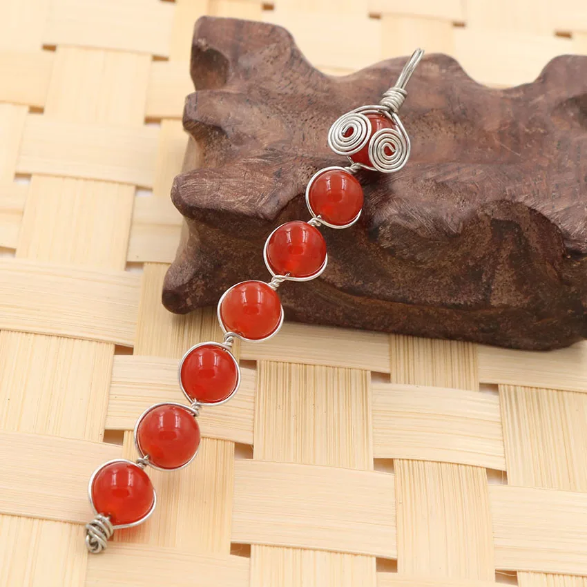 YJXP Silver Plated Wire Wrap Red Agates Round Beads Straight Line Pendant For Women Jewelry | Украшения и аксессуары