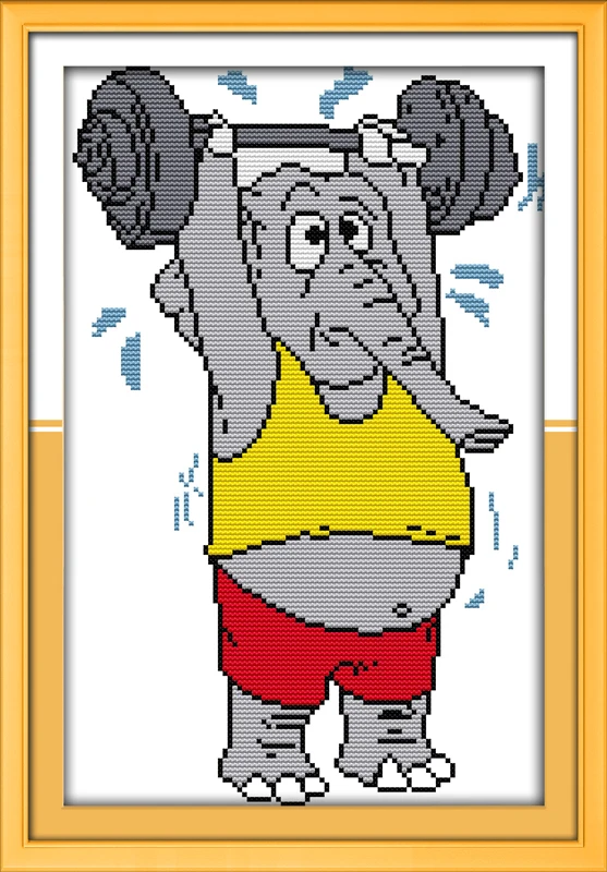 

Weightlifting Elephant Counted Cross Stitch 11CT Printed 14CT Cross Stitch Set DIY Cotton Cross-stitch Kit Embroidery Needlework
