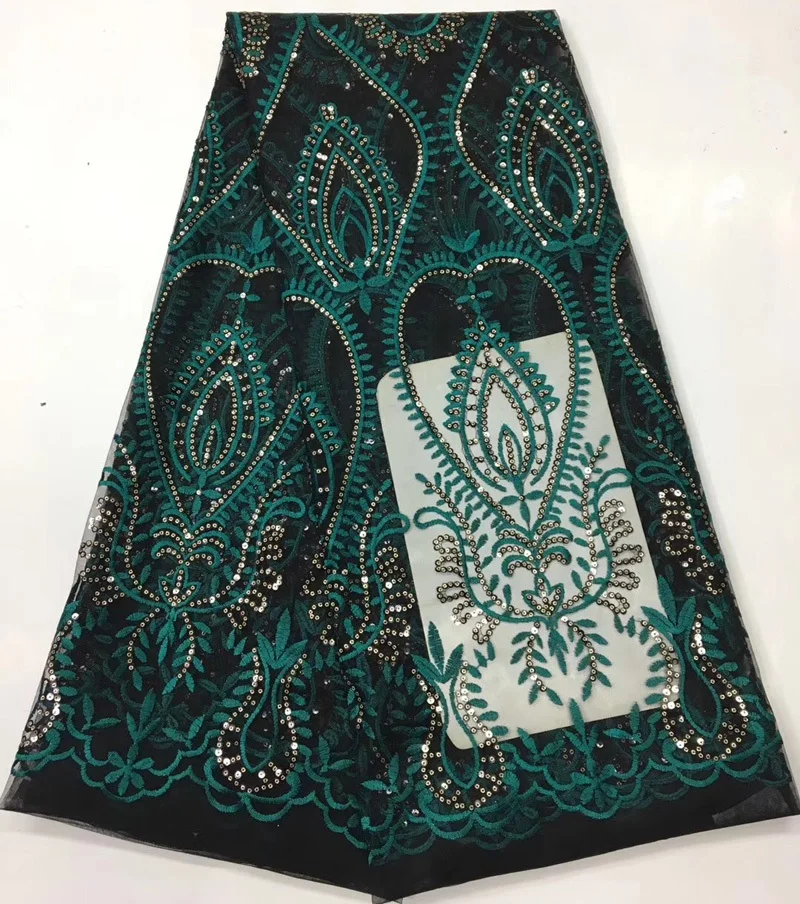 

(5yards/pc) black green African tulle lace sequins French net lace fabric with delicate embroidery for party dress FLT07