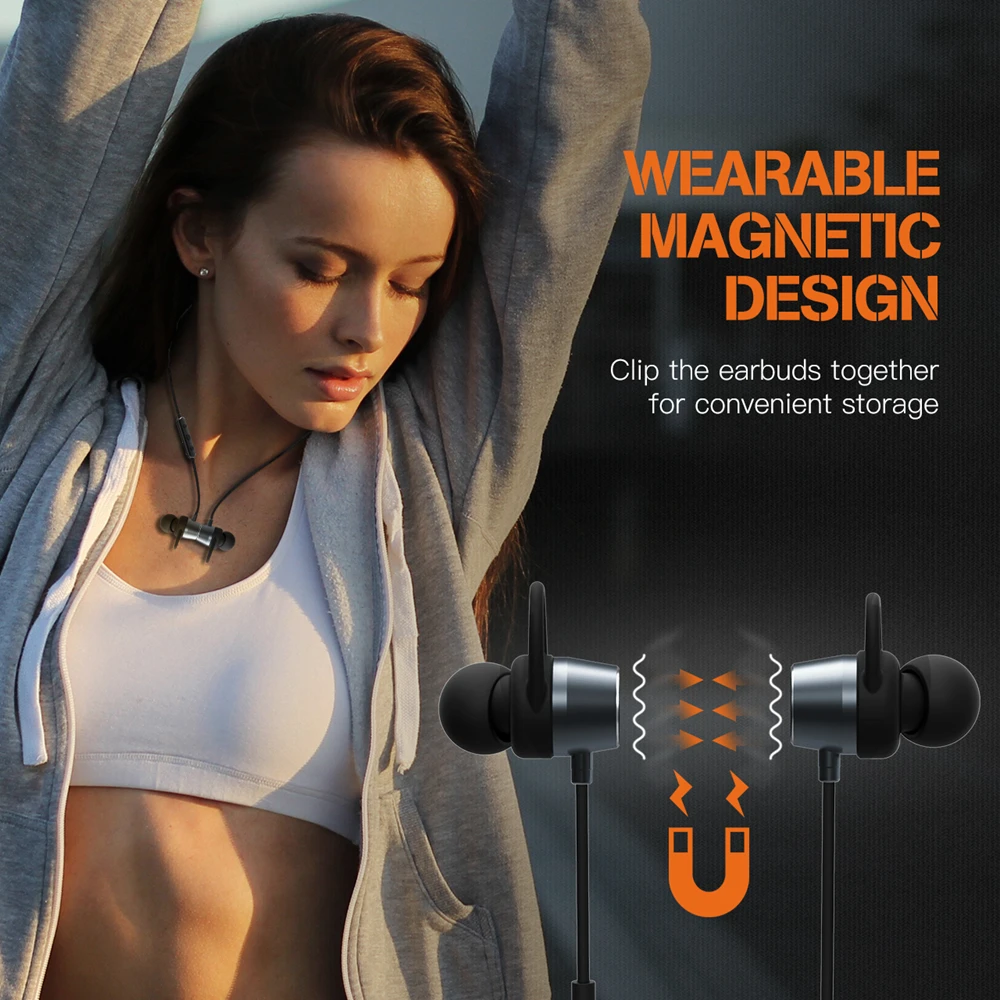 MPOW 083A Portable Magnetic Bluetooth Headphone Stereo Music Wireless Earbuds Waterproof Sport Earphone With Microphone&EVA Case