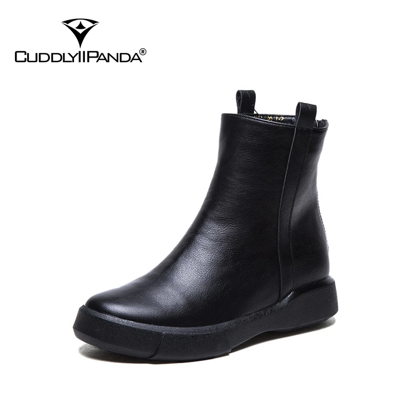 

CuddlyIIPanda Luxury Brand British Style Women Ankle Boots Genuine Leather Short Boots Autumn Winter Retro Warm Snow Boots