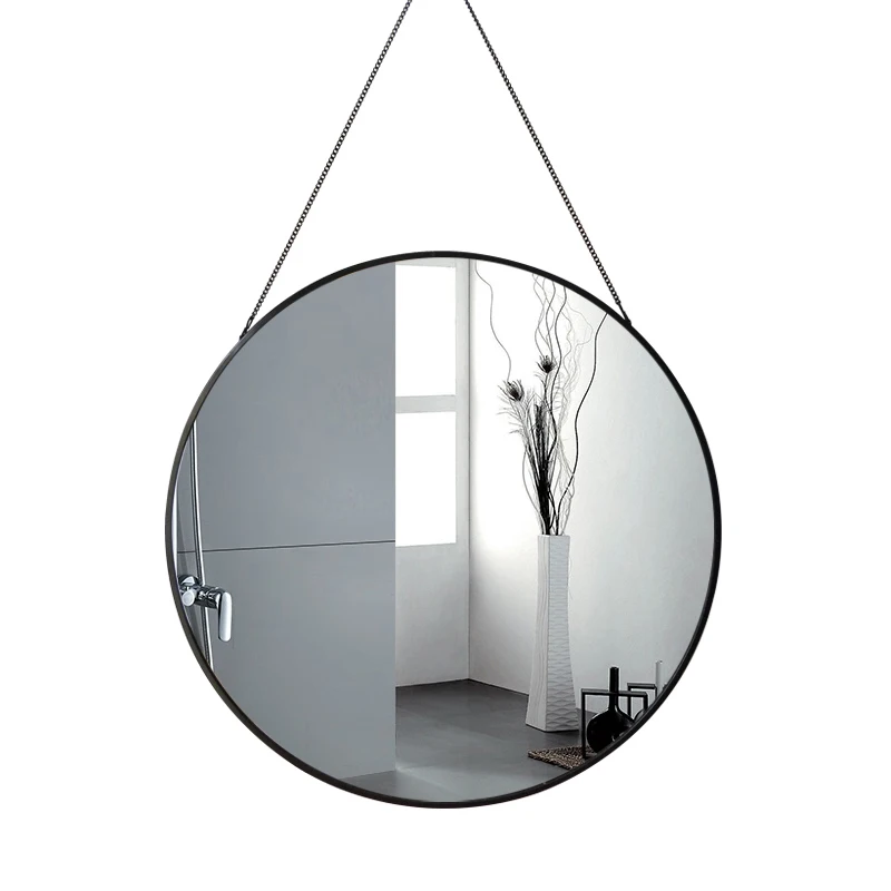 Espejo colgante de pared de Metal Retro con cuerda de cáñamo Espejos decorativos para baño maquillaje creativo espejos de hierro de afeitar grandes 50 cm