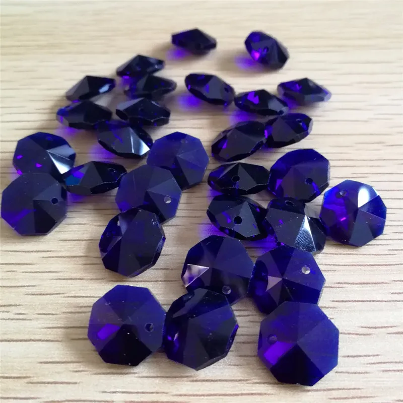 Dark Blue 14mm Crystal Glass Octagon Beads In 1 Hole Crystal Prism