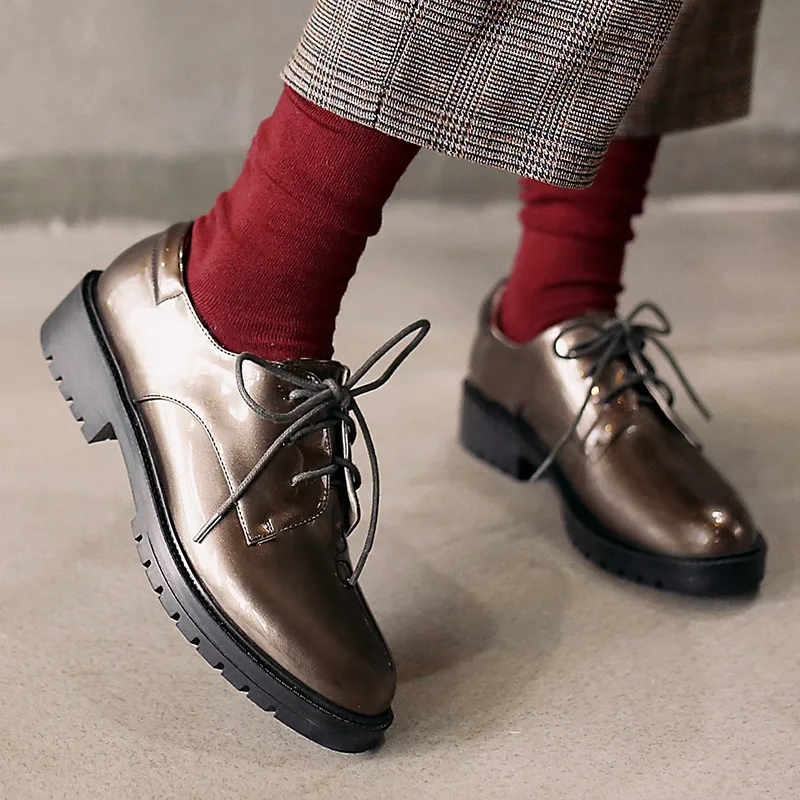 Vintage Patent Leather Women Flats Oxford Shoes British College Style Brogues Women's Shoes Big Size 31-44 Spring Autumn Sneaker (4)
