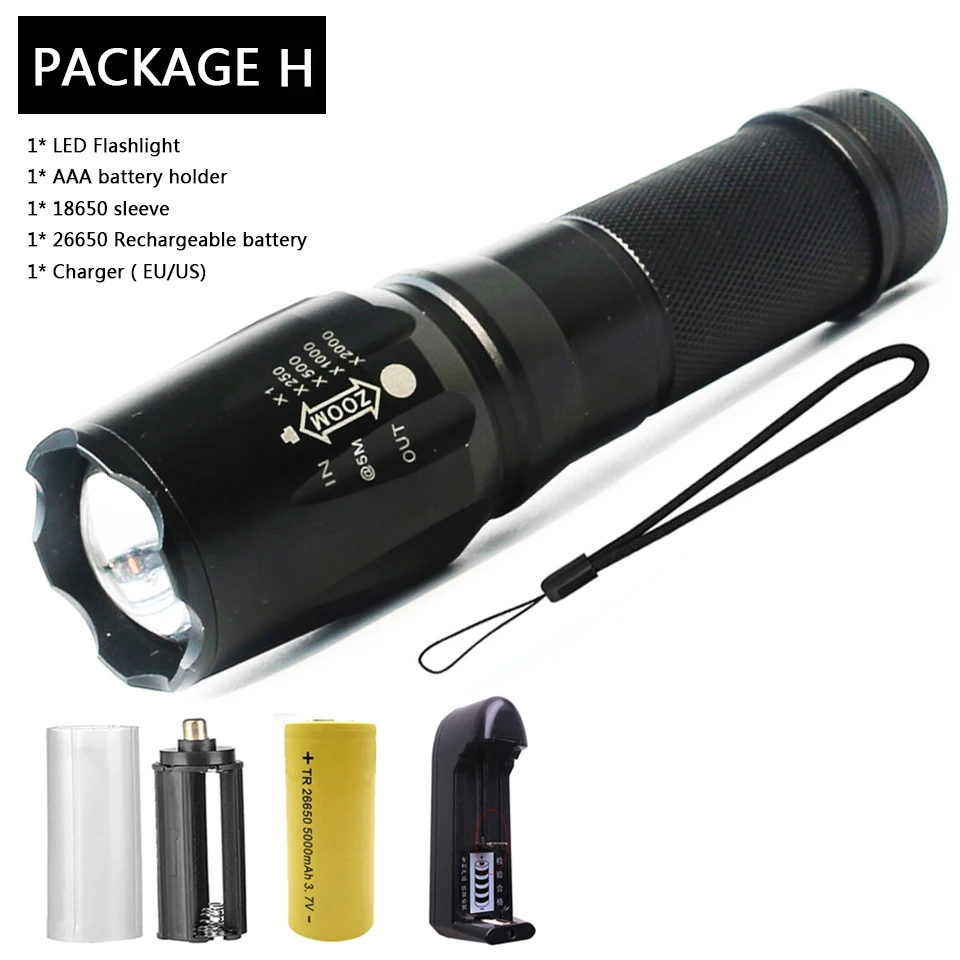 Package H Ультра яркий CREE XLamp XHP70.2 3200LM светодиодный фонарик водонепроницаемый масштабируемый светильник 18650 или 26650 перезаряжаемый аккумулятор - Испускаемый цвет: Package H