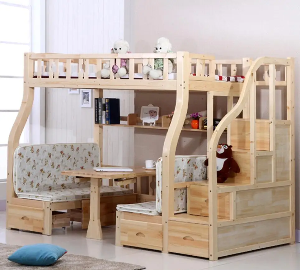 etop 2016 Modern Solid Wood Children Bed Wood Bunk Bed with Ladder