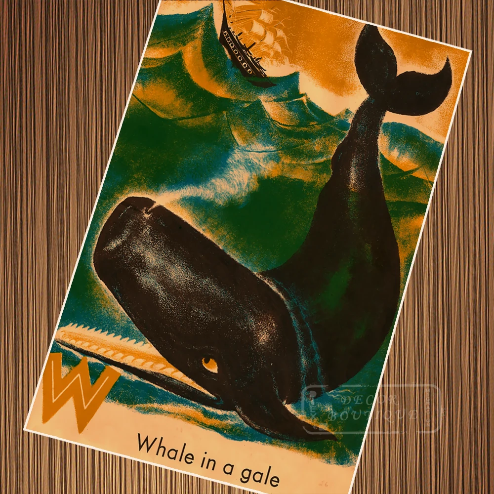 Vintage Animal Abc Book Alphabet W is Whale in Gale Retro Poster Canvas Painting DIY Wall Paper Posters Home Decor Gift | Дом и сад