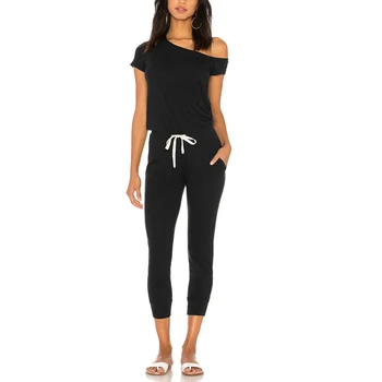 

Women One Shoulder Jumpsuit Short Sleeves Backless Loose Casual Rompers for Summer JL