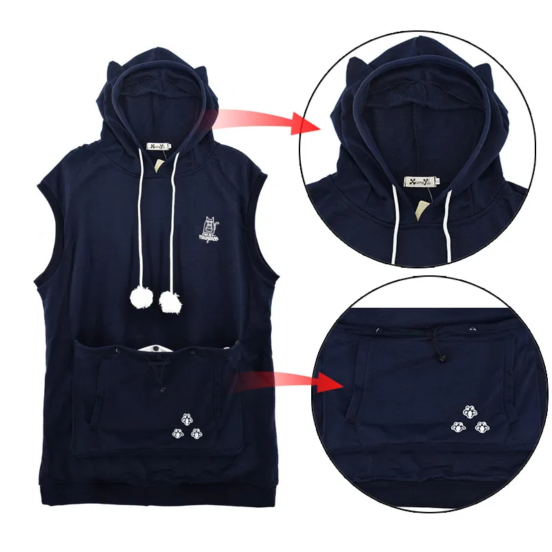 Mewgaroo Nyangaroo Cat Dog Pet hoodies Casual Unisex Kangaroo Vest Hoodie Japanese Kangaroo Grey Dark blue Cat Summer sweatshirt (2)